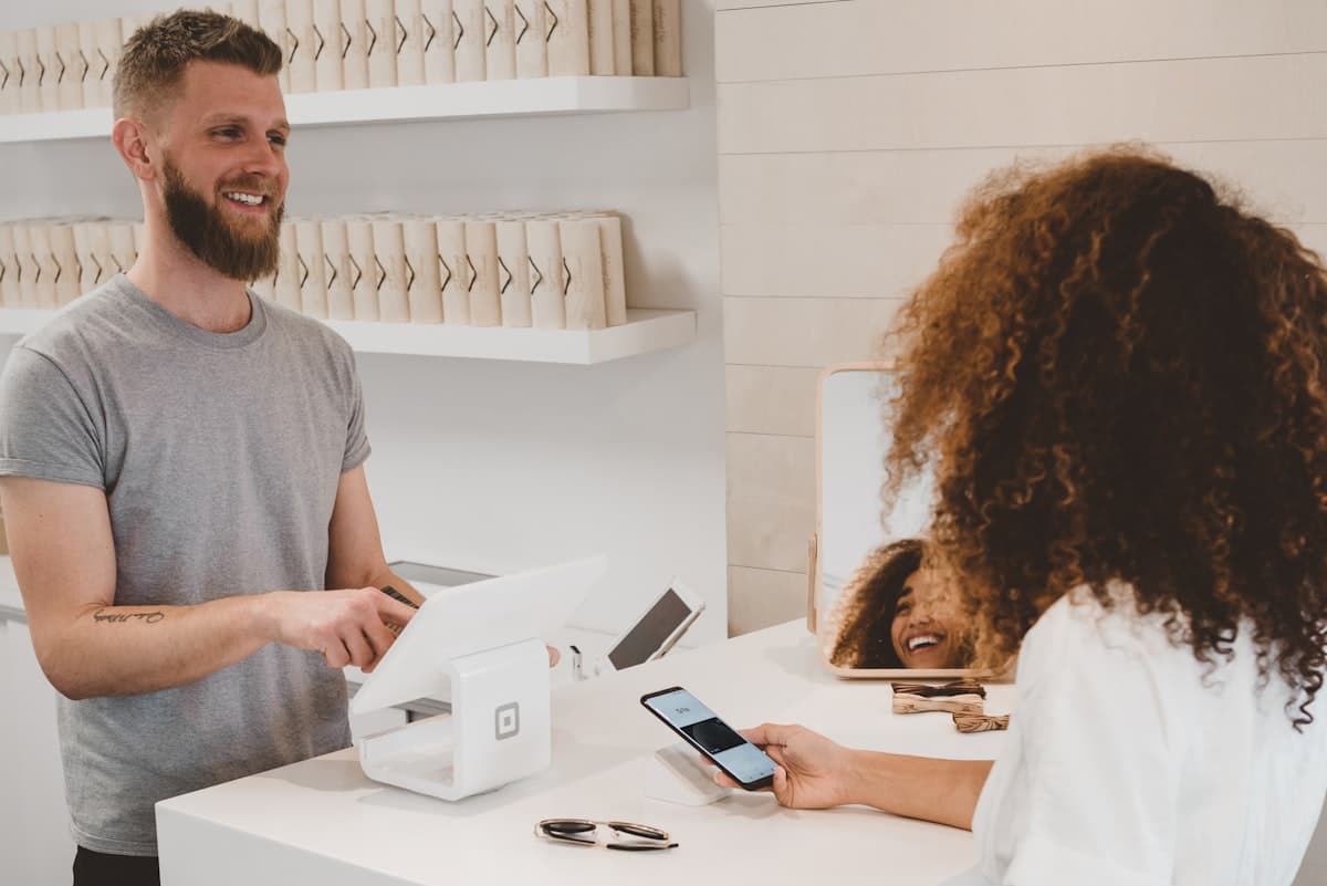 Retail checkout counter with a card payment terminal